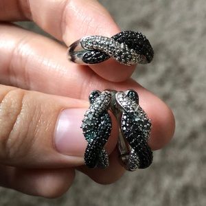 White and Black Diamond Sterling Silver Earrings and Ring Set